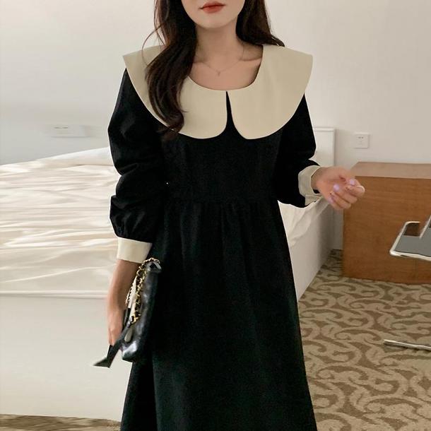 レトロカラーブラックワンピース 4722-black_お取り寄せ4722-画像11-韓国ファッション通販POPREA［ポップリア］