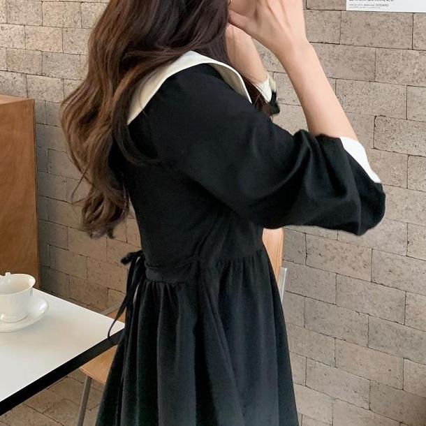 レトロカラーブラックワンピース 4722-black_お取り寄せ4722-画像12-韓国ファッション通販POPREA［ポップリア］