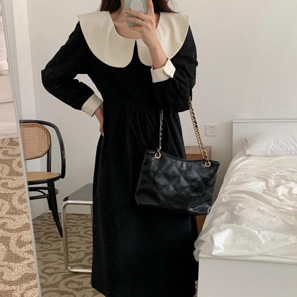 レトロカラーブラックワンピース 4722-black_お取り寄せ4722-画像13-韓国ファッション通販POPREA［ポップリア］