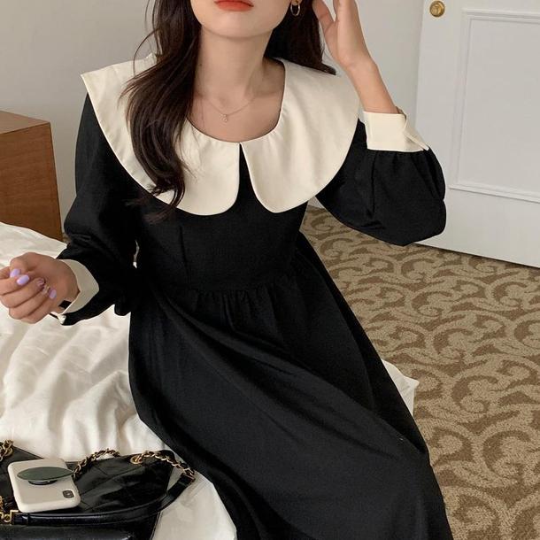 レトロカラーブラックワンピース 4722-black_お取り寄せ4722-画像14-韓国ファッション通販POPREA［ポップリア］