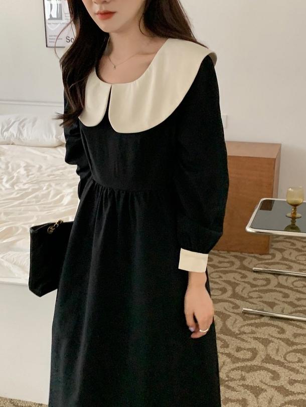 レトロカラーブラックワンピース 4722-black_お取り寄せ4722-画像15-韓国ファッション通販POPREA［ポップリア］