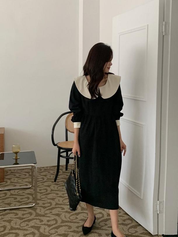 レトロカラーブラックワンピース 4722-black_お取り寄せ4722-画像18-韓国ファッション通販POPREA［ポップリア］