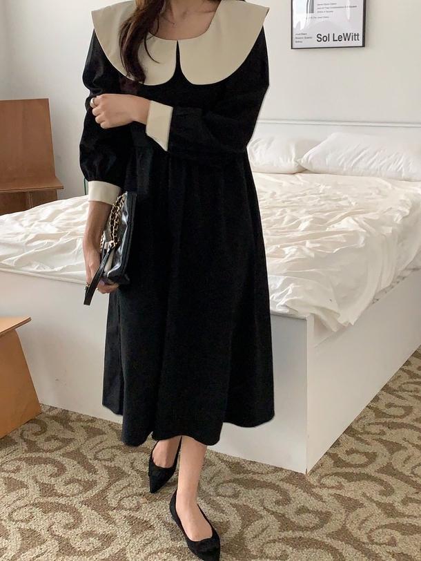 レトロカラーブラックワンピース 4722-black_お取り寄せ4722-画像19-韓国ファッション通販POPREA［ポップリア］