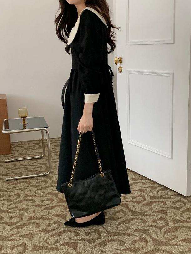 レトロカラーブラックワンピース 4722-black_お取り寄せ4722-画像21-韓国ファッション通販POPREA［ポップリア］