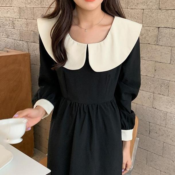 レトロカラーブラックワンピース 4722-black_お取り寄せ4722-画像2-韓国ファッション通販POPREA［ポップリア］