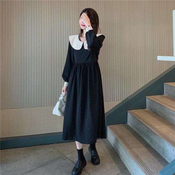 レトロカラーブラックワンピース 4722-black_お取り寄せ4722-画像5-韓国ファッション通販POPREA［ポップリア］