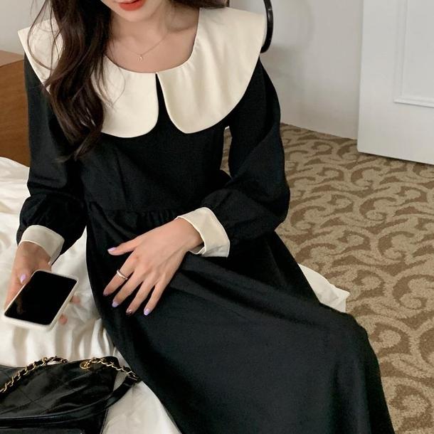 レトロカラーブラックワンピース 4722-black_お取り寄せ4722-画像6-韓国ファッション通販POPREA［ポップリア］