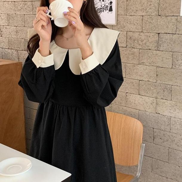 レトロカラーブラックワンピース 4722-black_お取り寄せ4722-画像8-韓国ファッション通販POPREA［ポップリア］