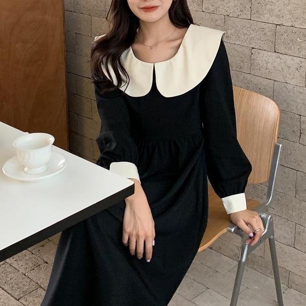 レトロカラーブラックワンピース 4722-black_お取り寄せ4722-画像9-韓国ファッション通販POPREA［ポップリア］