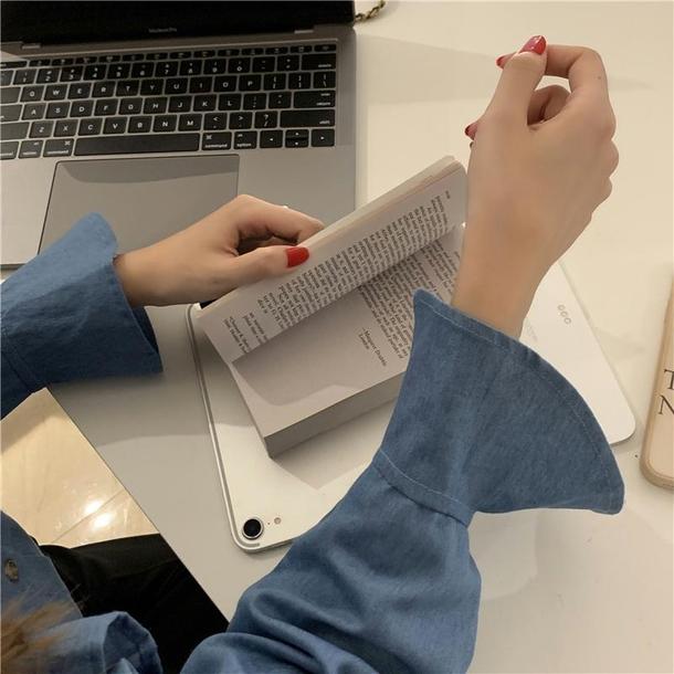 ラペルスリーブフリルシャツ 4727-blue_お取り寄せ4727-画像2-韓国ファッション通販POPREA［ポップリア］