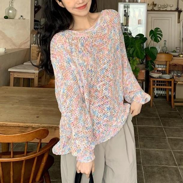 透かし編みマーブルニット 4728-お取り寄せ_4728-画像2-韓国ファッション通販POPREA［ポップリア］