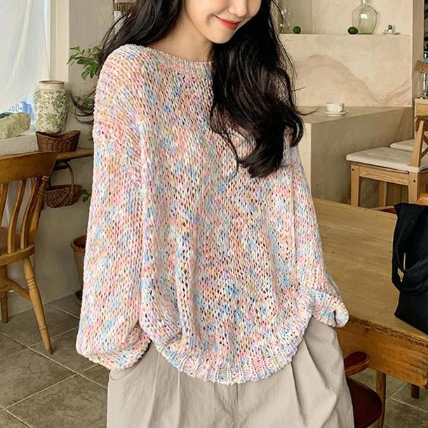 透かし編みマーブルニット 4728-お取り寄せ_4728-画像1-韓国ファッション通販POPREA［ポップリア］