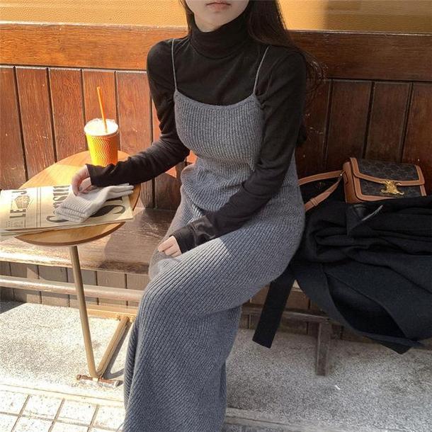 ニットキャミソールロングワンピース 4735-gray_お取り寄せ47352-画像13-韓国ファッション通販POPREA［ポップリア］