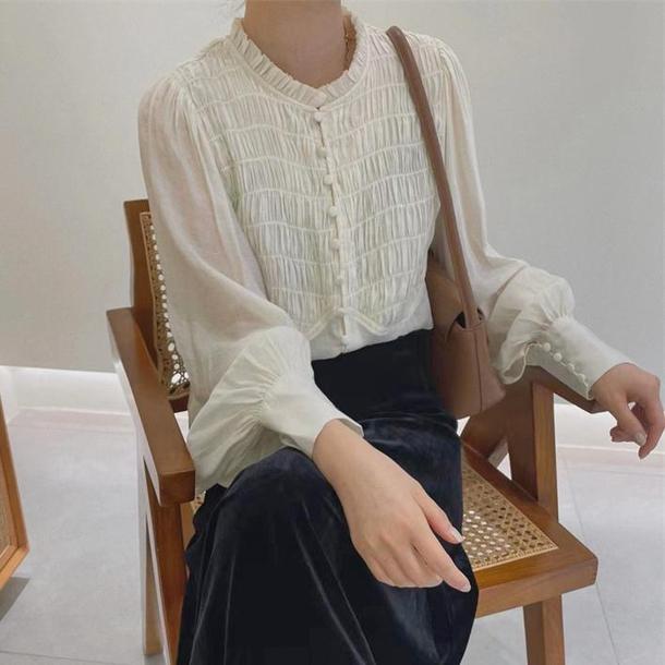 ロングカフスフレンチブラウス 4736-white_お取り寄せ4736-画像10-韓国ファッション通販POPREA［ポップリア］