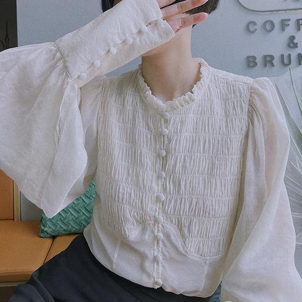 ロングカフスフレンチブラウス 4736-white_お取り寄せ4736-画像13-韓国ファッション通販POPREA［ポップリア］