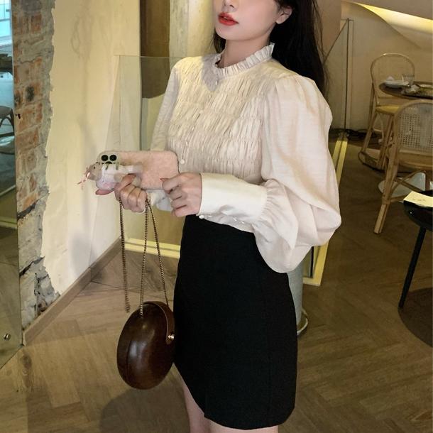 ロングカフスフレンチブラウス 4736-white_お取り寄せ4736-画像2-韓国ファッション通販POPREA［ポップリア］