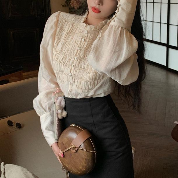 ロングカフスフレンチブラウス 4736-white_お取り寄せ4736-画像3-韓国ファッション通販POPREA［ポップリア］