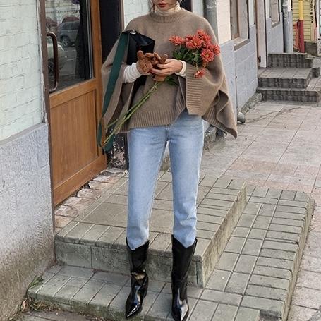 ラウンドネックベーシックニットケープ 4741-brown_お取り寄せ4741-画像10-韓国ファッション通販POPREA［ポップリア］