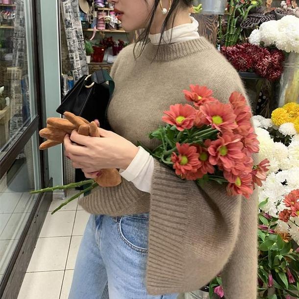 ラウンドネックベーシックニットケープ 4741-brown_お取り寄せ4741-画像2-韓国ファッション通販POPREA［ポップリア］