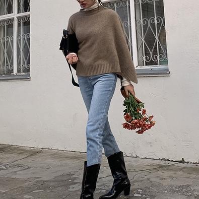 ラウンドネックベーシックニットケープ 4741-brown_お取り寄せ4741-画像8-韓国ファッション通販POPREA［ポップリア］