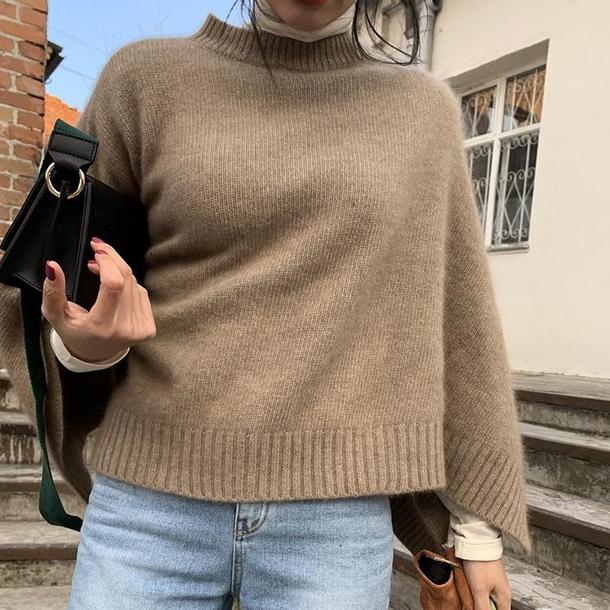 ラウンドネックベーシックニットケープ 4741-brown_お取り寄せ4741-画像9-韓国ファッション通販POPREA［ポップリア］