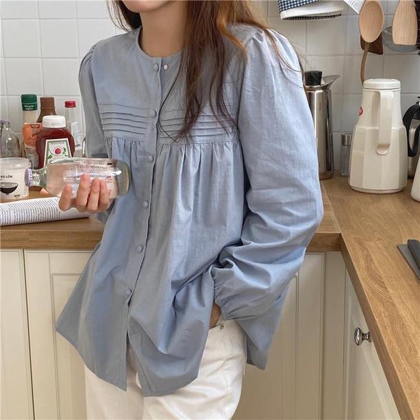 ベーシックピンタックシャツ 4744-blue_お取り寄せ47442-画像12-韓国ファッション通販POPREA［ポップリア］