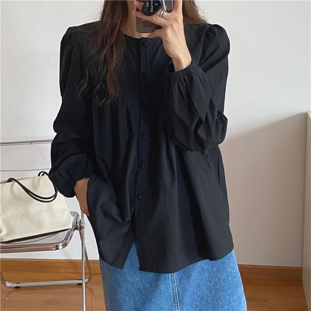 ベーシックピンタックシャツ 4744-black_お取り寄せ47443-画像21-韓国ファッション通販POPREA［ポップリア］