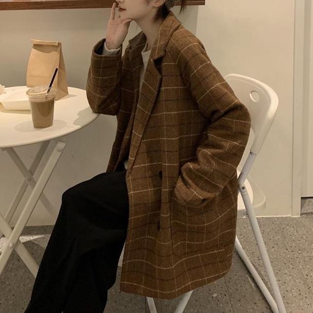 チェック柄キルティングミドルジャケット 4749-brown_お取り寄せ4749-画像5-韓国ファッション通販POPREA［ポップリア］