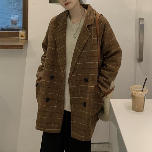 チェック柄キルティングミドルジャケット 4749-brown_お取り寄せ4749-画像6-韓国ファッション通販POPREA［ポップリア］