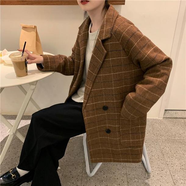 チェック柄キルティングミドルジャケット 4749-brown_お取り寄せ4749-画像7-韓国ファッション通販POPREA［ポップリア］