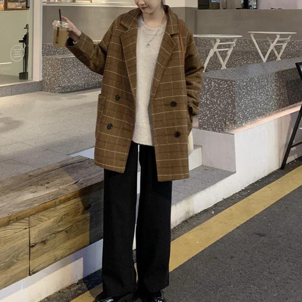 チェック柄キルティングミドルジャケット 4749-brown_お取り寄せ4749-画像8-韓国ファッション通販POPREA［ポップリア］