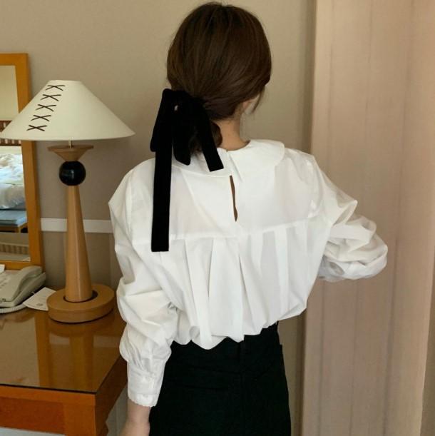 バックプリーツ丸襟ブラウス 4750-white_お取り寄せ47501-画像1-韓国ファッション通販POPREA［ポップリア］