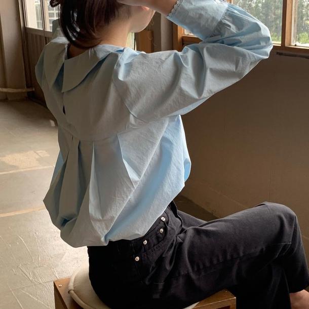 バックプリーツ丸襟ブラウス 4750-blue_お取り寄せ47502-画像11-韓国ファッション通販POPREA［ポップリア］