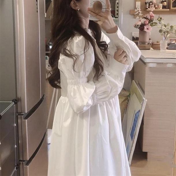 バブルスリーブシャツワンピース 4753-white_お取り寄せ4753-画像3-韓国ファッション通販POPREA［ポップリア］