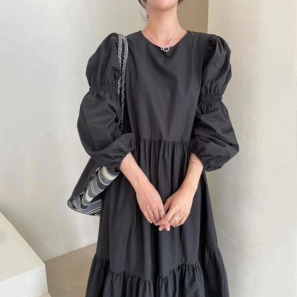 バブルスリーブティアードワンピース 4756-black_お取り寄せ47562-画像9-韓国ファッション通販POPREA［ポップリア］