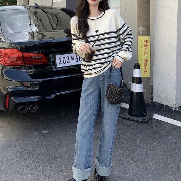 ワンポイントスターボーダートップス 4757-white_お取り寄せ4757-画像10-韓国ファッション通販POPREA［ポップリア］