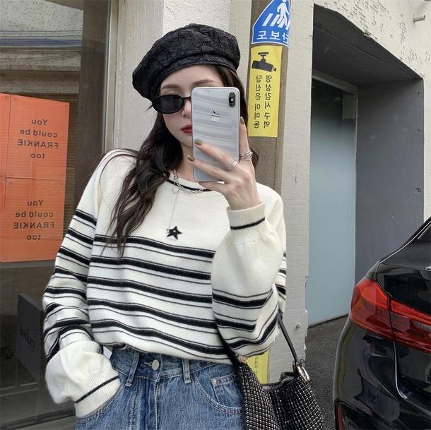 ワンポイントスターボーダートップス 4757-white_お取り寄せ4757-画像11-韓国ファッション通販POPREA［ポップリア］