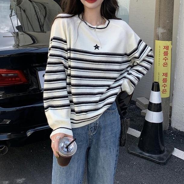 ワンポイントスターボーダートップス 4757-white_お取り寄せ4757-画像12-韓国ファッション通販POPREA［ポップリア］