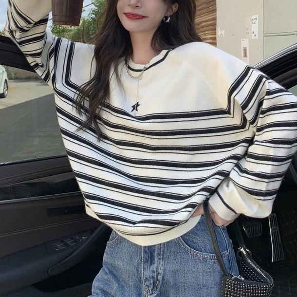 ワンポイントスターボーダートップス 4757-white_お取り寄せ4757-画像5-韓国ファッション通販POPREA［ポップリア］