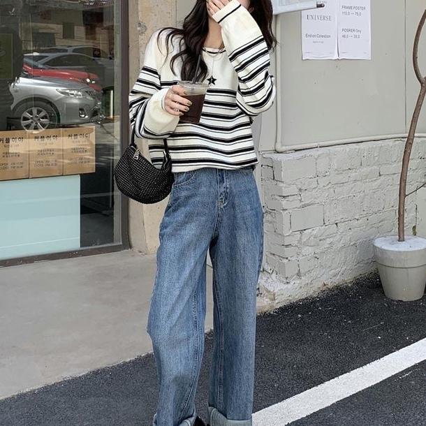 ワンポイントスターボーダートップス 4757-white_お取り寄せ4757-画像7-韓国ファッション通販POPREA［ポップリア］