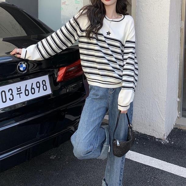 ワンポイントスターボーダートップス 4757-white_お取り寄せ4757-画像9-韓国ファッション通販POPREA［ポップリア］