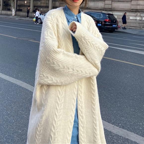 ロングニットアイボリーコート 4759-ivory_お取り寄せ4759-画像2-韓国ファッション通販POPREA［ポップリア］