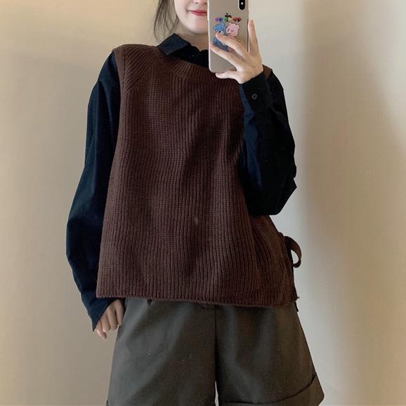 サイドリボンニットベスト 4772-S/brown_お取り寄せ47727-画像20-韓国ファッション通販POPREA［ポップリア］