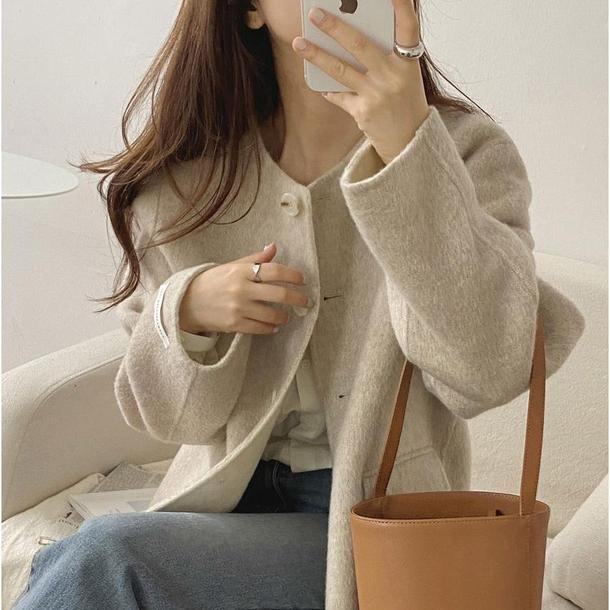 オートミールウールタッチショートコート 4782-oatmeal_お取り寄せ4782-画像3-韓国ファッション通販POPREA［ポップリア］