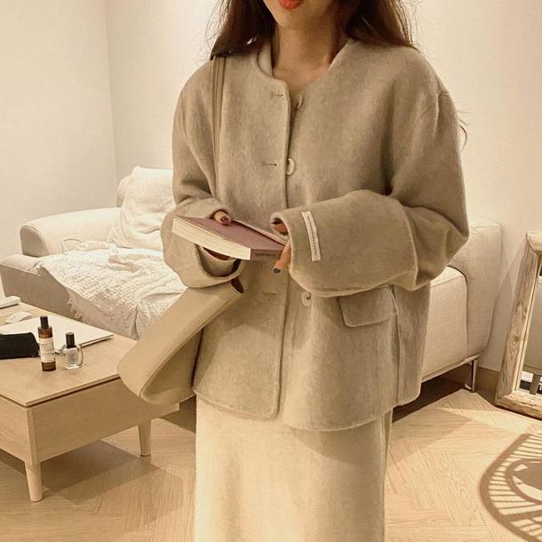 オートミールウールタッチショートコート 4782-oatmeal_お取り寄せ4782-画像5-韓国ファッション通販POPREA［ポップリア］