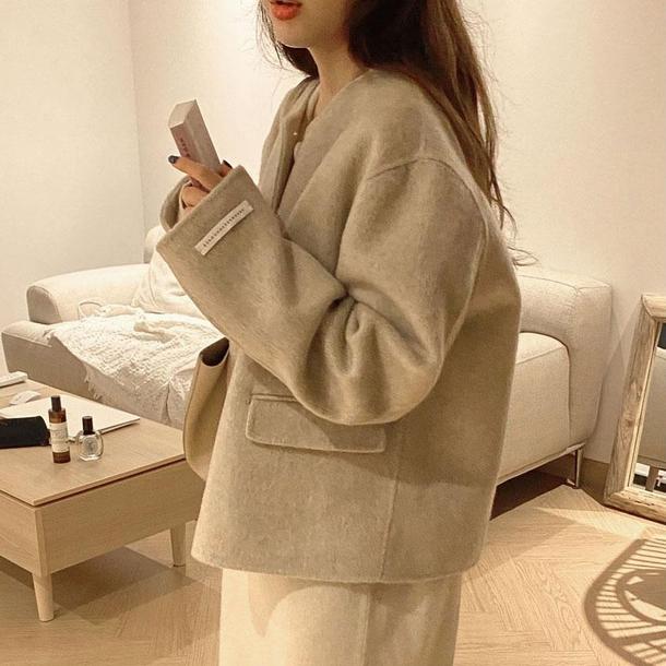 オートミールウールタッチショートコート 4782-oatmeal_お取り寄せ4782-画像6-韓国ファッション通販POPREA［ポップリア］