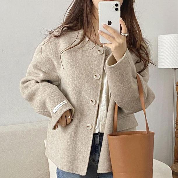 オートミールウールタッチショートコート 4782-oatmeal_お取り寄せ4782-画像9-韓国ファッション通販POPREA［ポップリア］