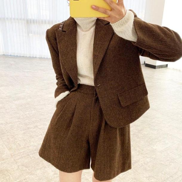 ウールテーラードショートジャケット 4795-M/brown_お取り寄せ47951-画像1-韓国ファッション通販POPREA［ポップリア］