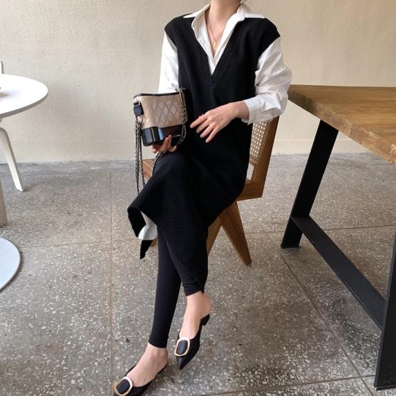 Vネックベストブラックワンピース 4803-black_お取り寄せ4803-画像11-韓国ファッション通販POPREA［ポップリア］