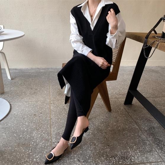 Vネックベストブラックワンピース 4803-black_お取り寄せ4803-画像12-韓国ファッション通販POPREA［ポップリア］